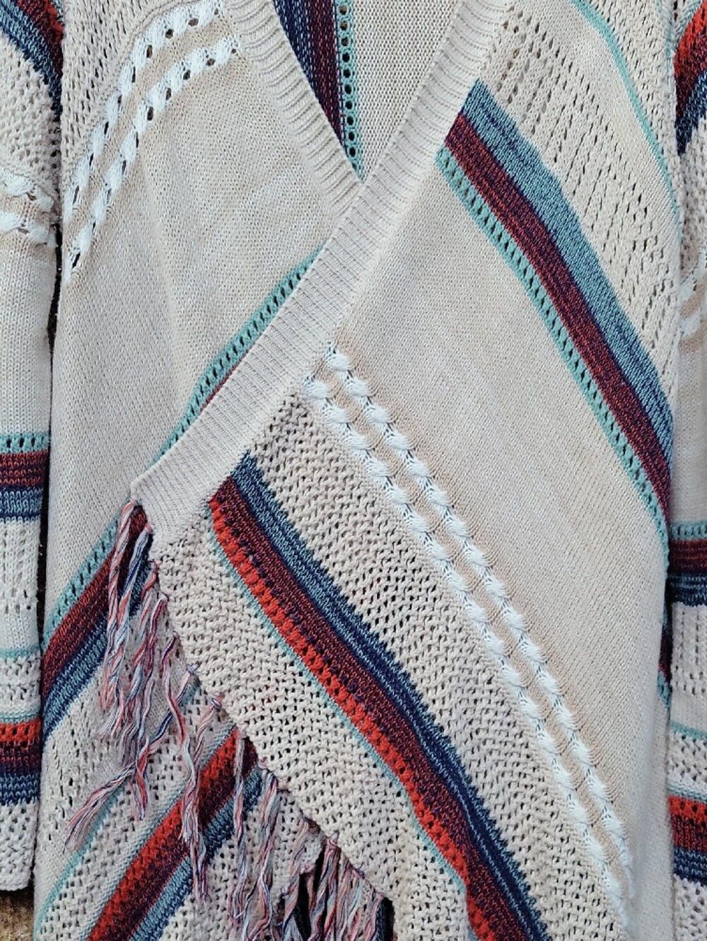 Bellaini Boho Fringe Open Front Waterfall Knit Cardigan Sweater Large - Picture 4 of 9